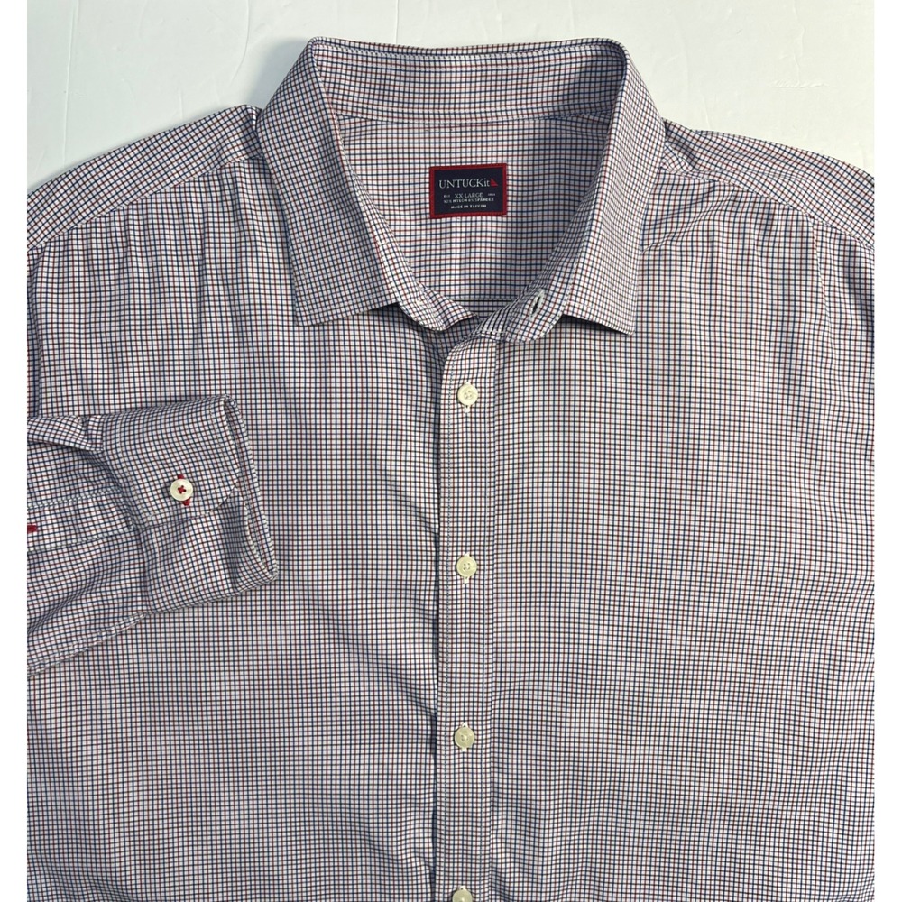 UNTUCKit Mens XXL Performance Micro Check Button Down Shirt Navy Red Stretch